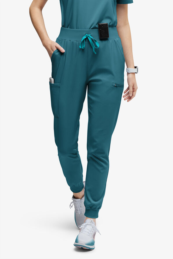 Easy STRETCH Olivia Women's 7-Pocket Slim Leg Jogger Scrub Pants - Petite - Caribbean Blue - 1