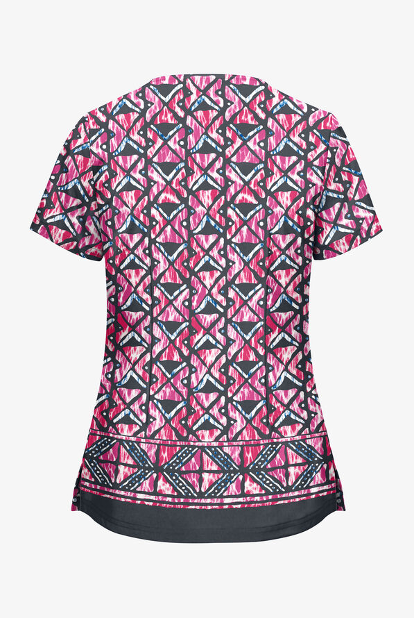 Blusa médica estampada Butter-Soft Day Dance Pewter con cuello en V y 2 bolsillos para mujer - null - 2