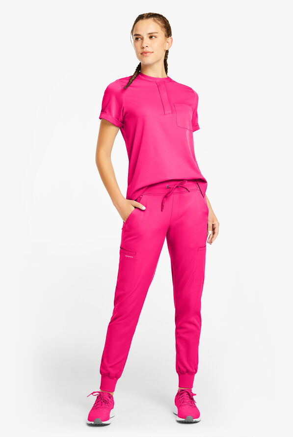 HH Works by Healing Hands Rhea Women's 6-Pocket STRETCH Cargo Jogger Scrub Pants - Carnation Pink - 4
