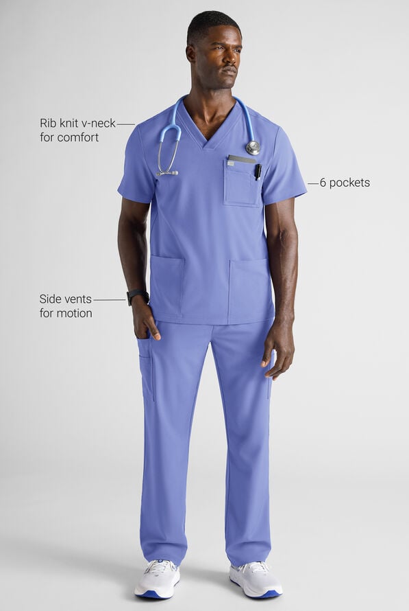 Easy STRETCH Men's 6-Pocket V-Neck Scrub Top - Ceil Blue - 7