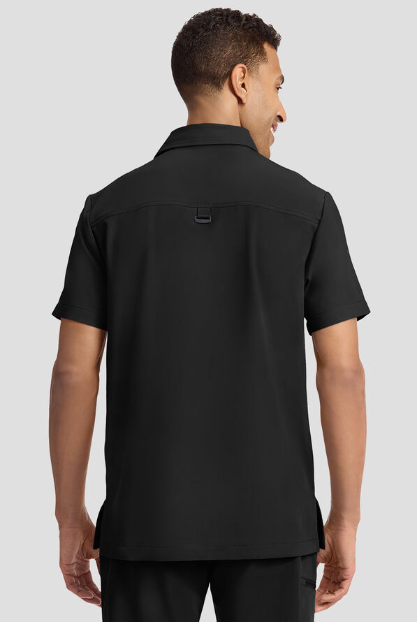 Healing Hands Quest Aidan Men's 3-Pocket STRETCH Shirt Collar Scrub Top - Black - 3