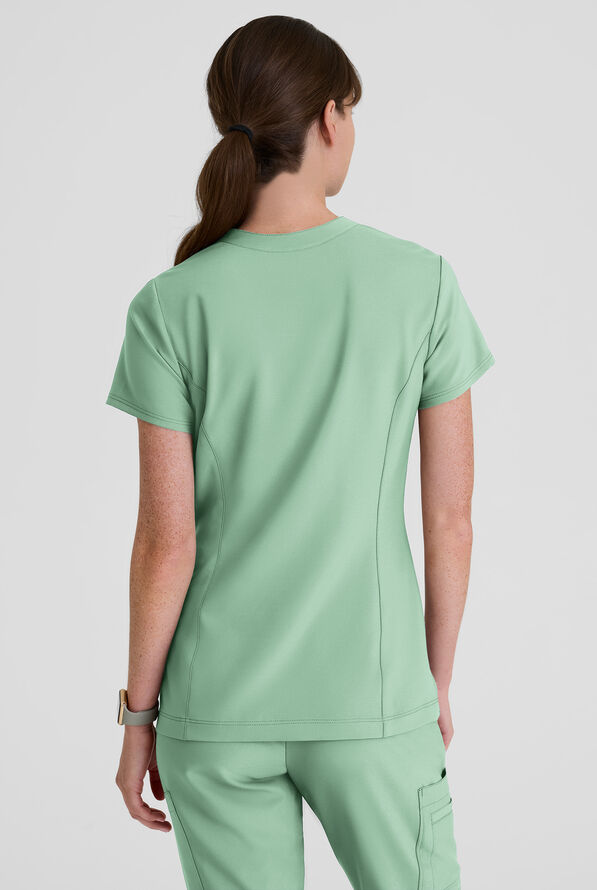 Grey's Anatomy by Barco Evolve STRETCH Sky Women's 2-Pocket Notch Neck Scrub Top - Soft Melon - 4