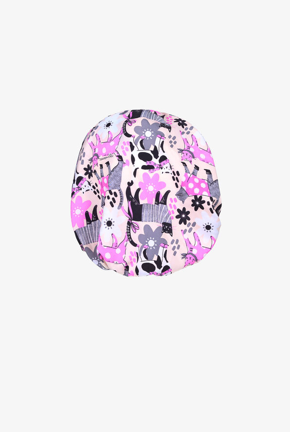 koi Basics Everyday Floral Cats Bouffant Scrub Hat - null - 2