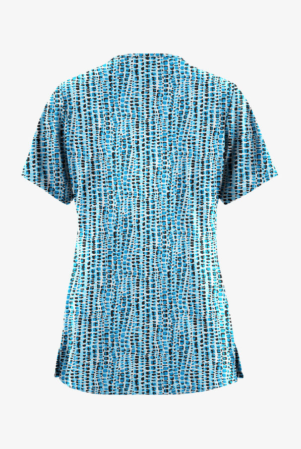 Blusa médica estampada UA Butter-Soft STRETCH Urban Animal Turquoise con cuello en V y 5 bolsillos para mujer - null - 2