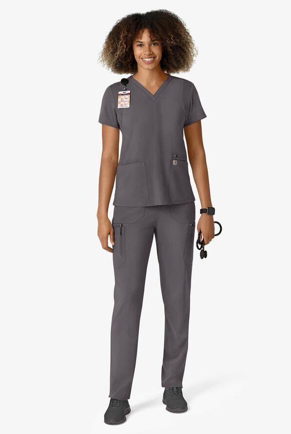 Carhartt Cross-Flex Force Women's 6-Pocket STRETCH Convertible Drawstring Cargo Scrub Pants - Pewter - 4