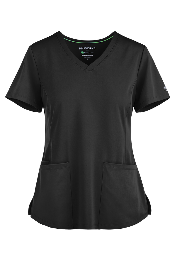 HH Works by Healing Hands Monica Women's 4-Pocket STRETCH V-Neck Scrub Top - Black - 1