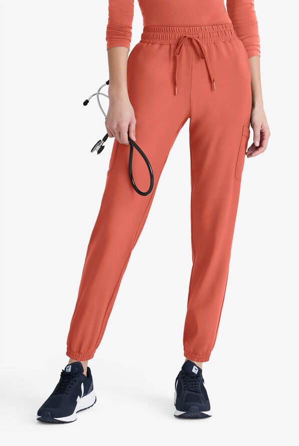Grey's Anatomy by Barco Evolve STRETCH Terra Women's 6-Pocket Cargo Jogger Scrub Pants - Petite - Sedona Red - 1