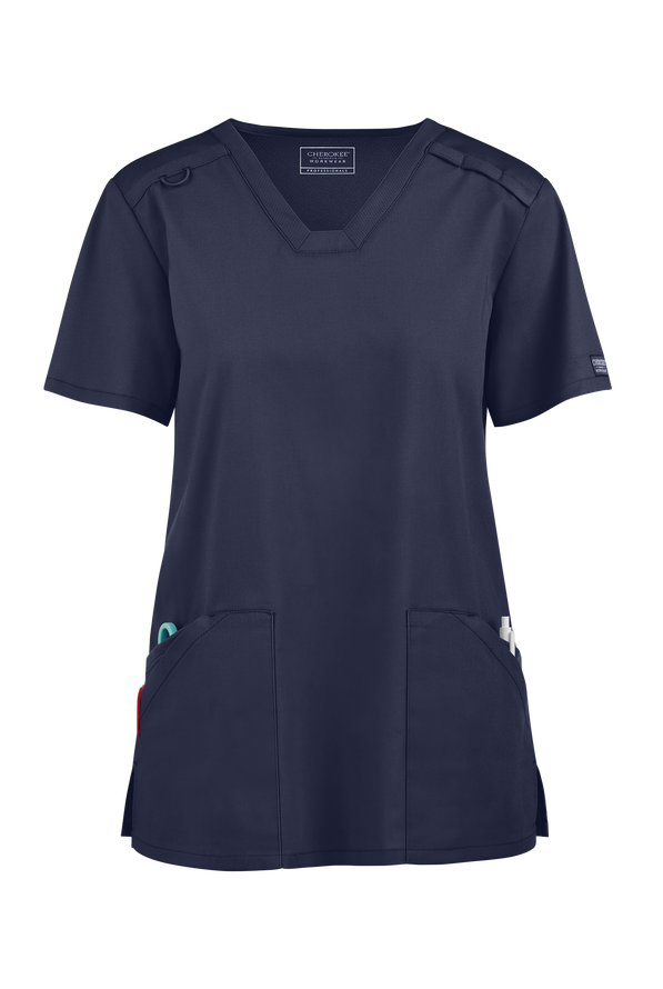 UA Exclusive Cherokee Workwear Professionals Active Women's 4-Pocket STRETCH V-Neck Scrub Top - Navy - 1