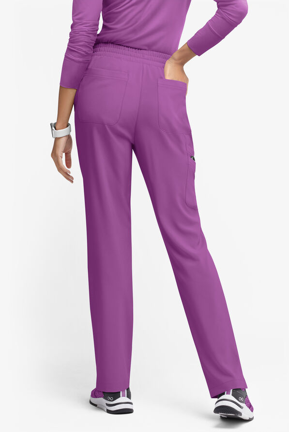 Easy STRETCH Naya Women’s Natural Waist 6-Pocket Straight Leg Scrub Pants - Petite - Purple Swirl/Turquoise - 5