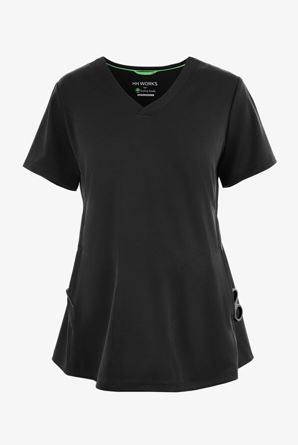 HH Works by Healing Hands Mila Women's 2-Pocket STRETCH Maternity Scrub Top - Black - 1