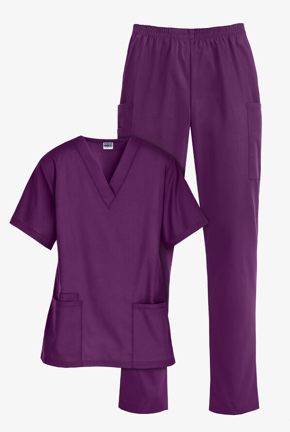 Strictly Scrubs Women’s 6-Pocket Scrub Set - Eggplant - 1