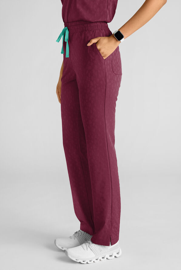Easy STRETCH Naya Women's Jacquard 6-Pocket Straight Leg Scrub Pant - Wine - 5