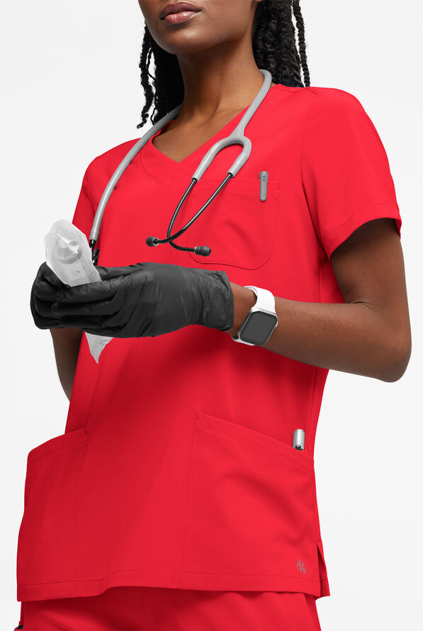 Easy STRETCH Tessa Women's 5-Pocket V-Neck Scrub Top - Atomic Red - 2