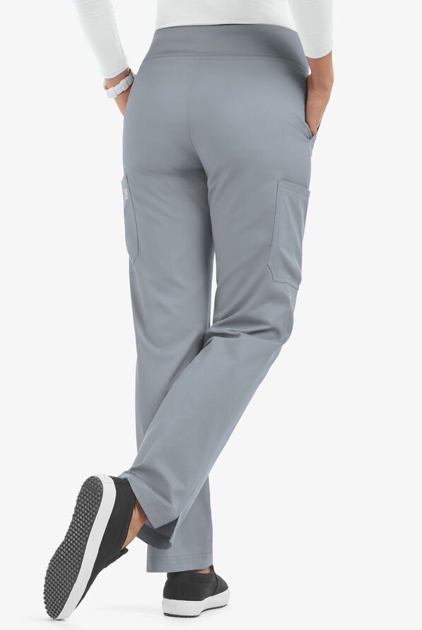 Butter-Soft STRETCH Women's 4-Pocket Knit Waistband Yoga Scrub Pants - Tall - Silver - 3