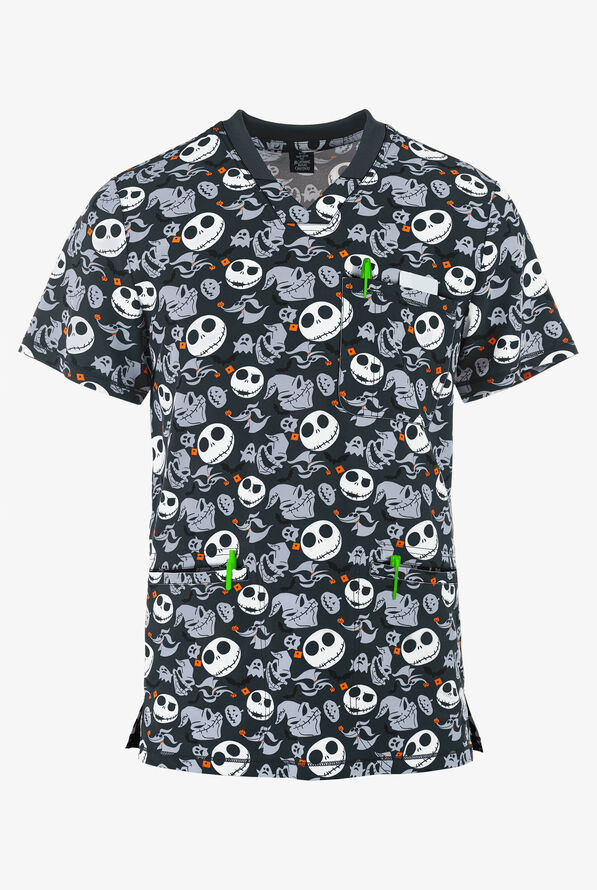 Cherokee Tooniforms Disney Boogie with Jack Men's V-Neck Print Scrub Top - null - 1