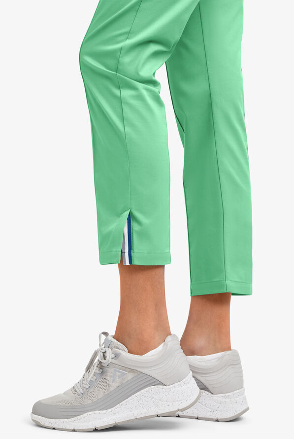 Butter-Soft STRETCH Women's 6-Pocket Pin-Tuck Crop Slim with Sport Trim Detail Scrub Pants - Green Jade/Silver Melange - 6