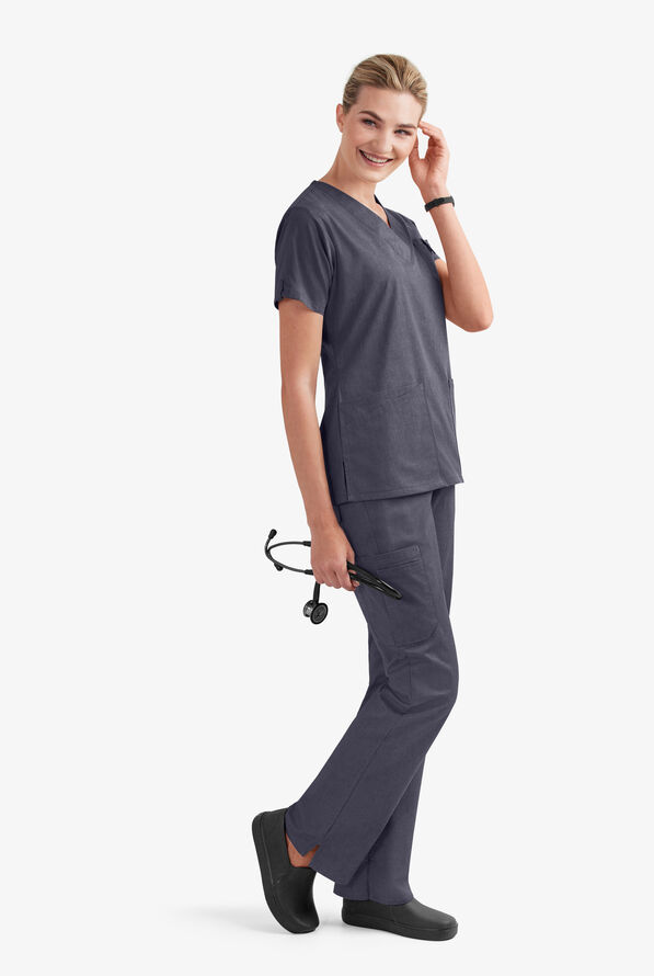 Butter-Soft STRETCH Women's 6-Pocket V-Neck Scrub Top - Indigo Denim - 8