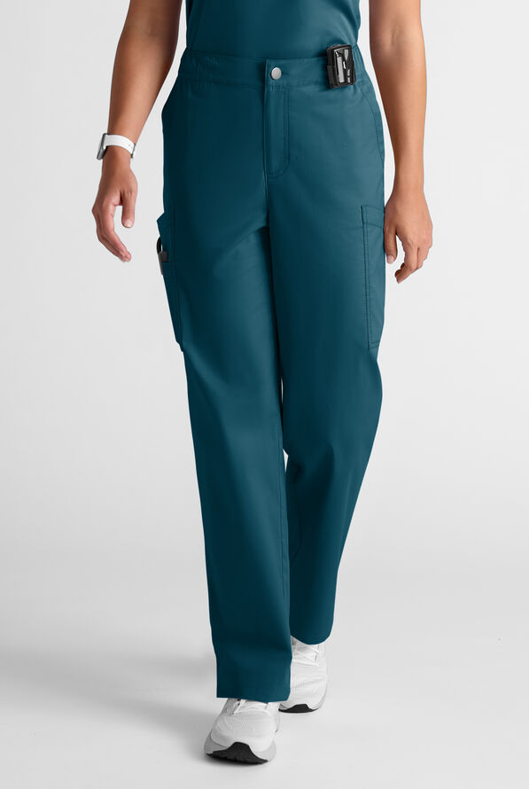 Butter-Soft STRETCH Women's 10-Pocket Cargo Button Front Pant With Fly Scrub Pants - Caribbean Blue - 1