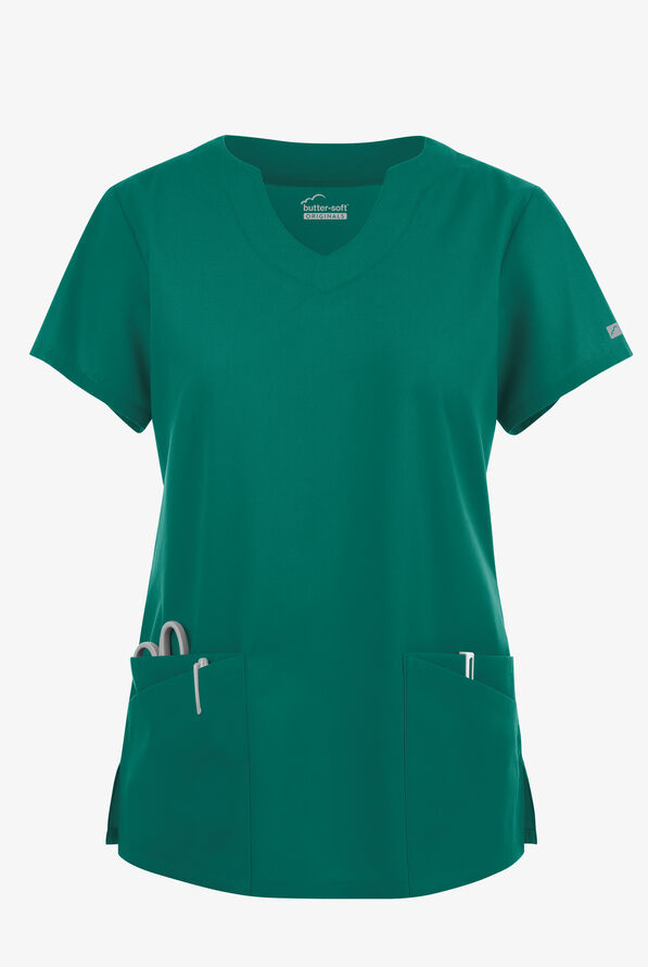 Butter-Soft Originals Women's 6-Pocket Scallop Neck Scrub Top - Hunter - 1