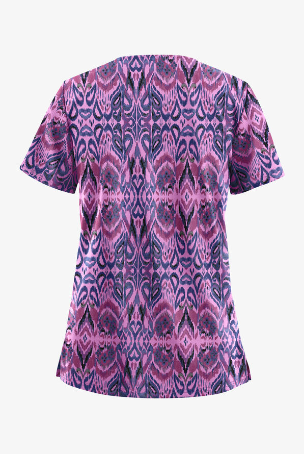 UA Butter-Soft STRETCH Romanian Ikat Orchid Women's 2-Pocket V-Neck Print Scrub Top - null - 2