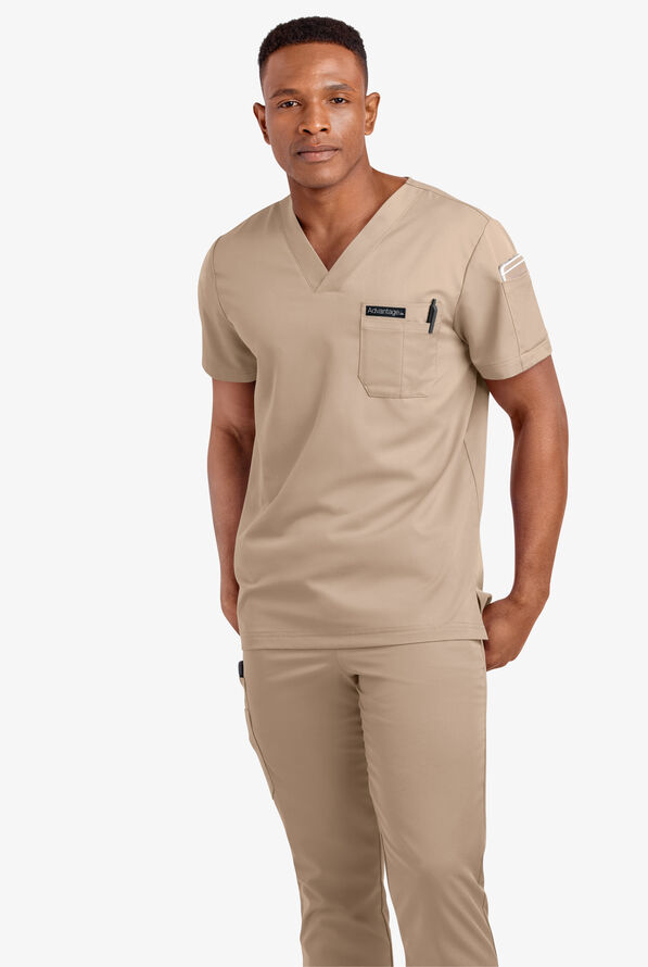 Advantage STRETCH Men's 4-Pocket V-Neck Scrub Top - Iced Latte - 2