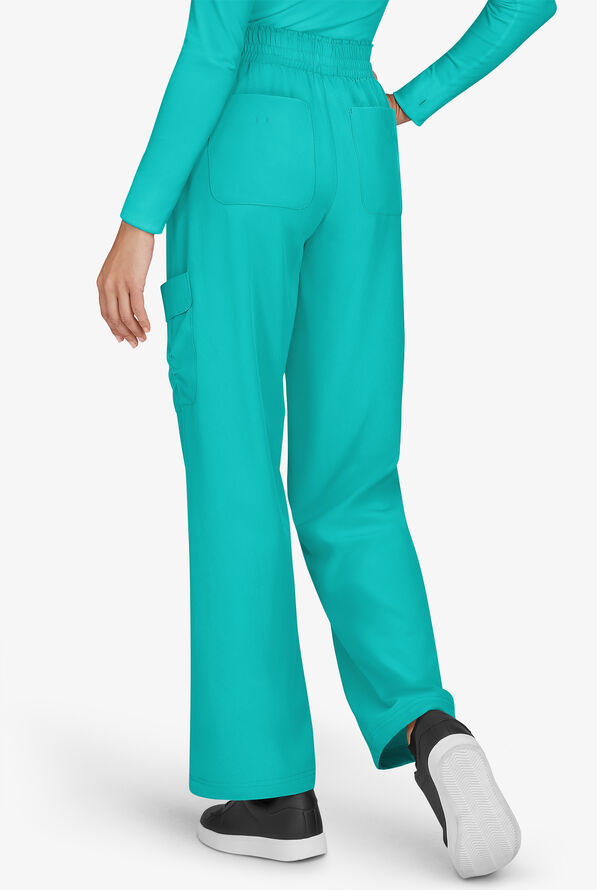 Planet koi Ayla Women's 6-Pocket STRETCH Flat Waist Rouched Cargo Convertible Wide Leg Scrub Pants - Waterfall Blue - 2