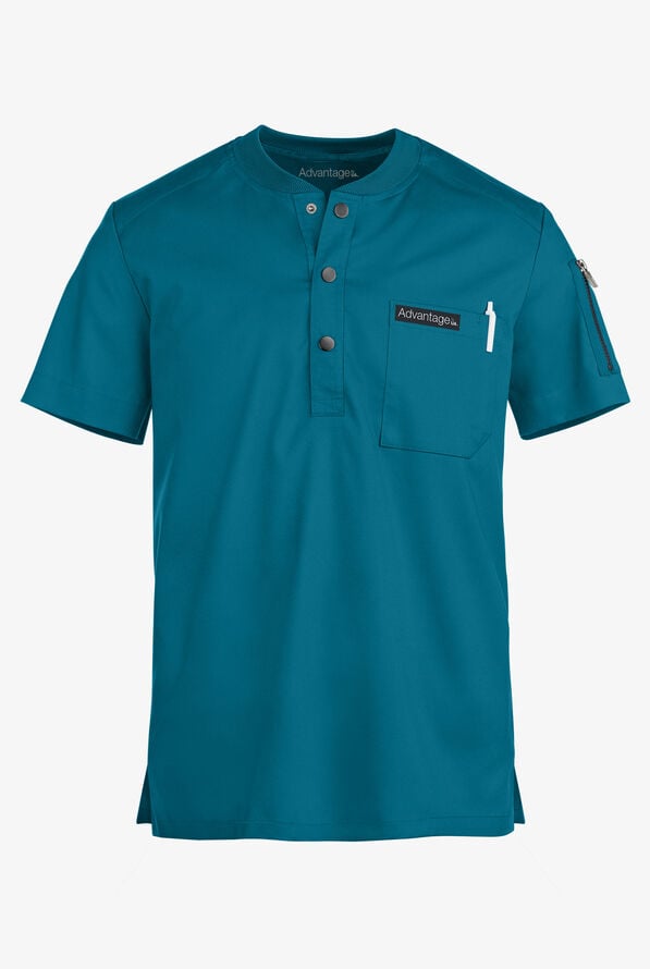 Advantage STRETCH Men's 2-Pocket Short Sleeve Henley Scrub Top - Caribbean Blue - 1