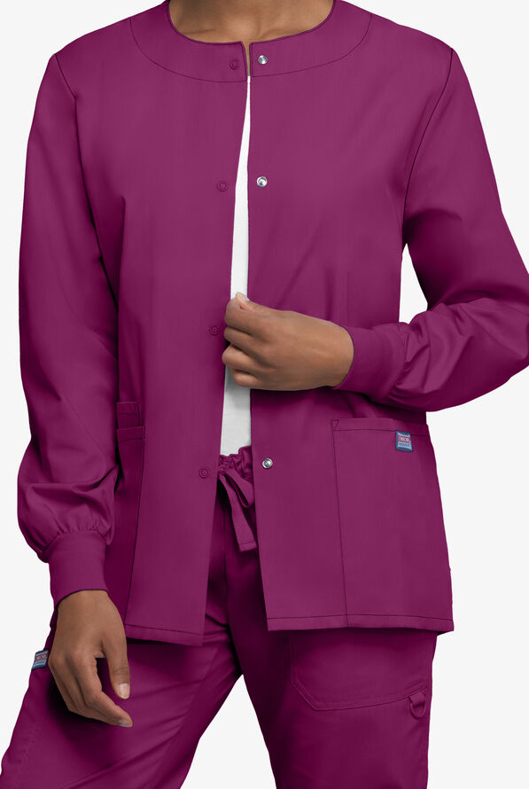 Cherokee Workwear Women's 3-Pocket Snap Front Scrub Jacket - Wine - 3
