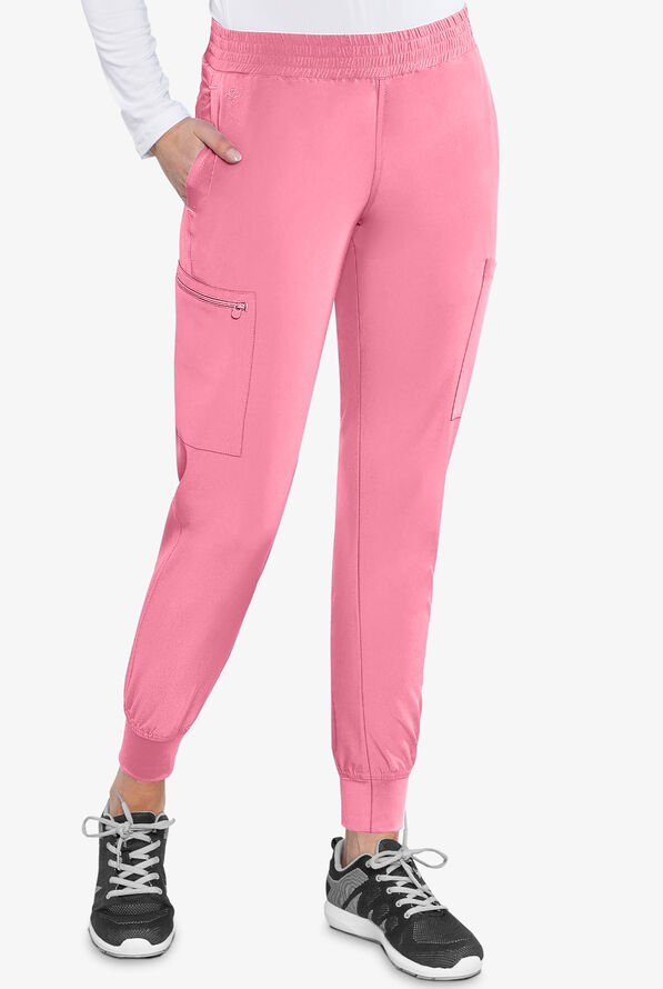 Med Couture Energy Women's 7-Pocket STRETCH Elastic Waist Cargo Jogger Scrub Pants - Petite - Taffy Pink - 1
