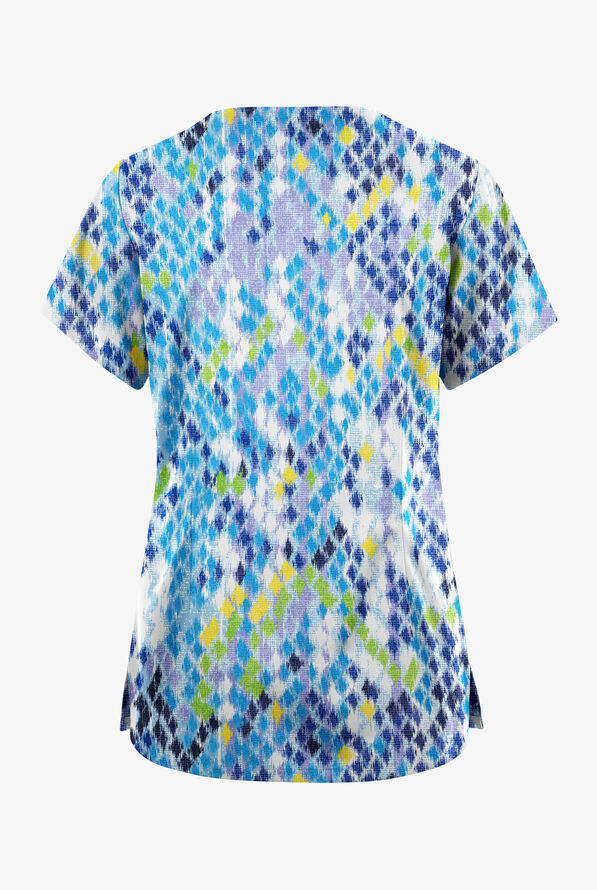 Butter-Soft Originals Antik Ikat Women's 6-Pocket Scallop Neck Print Scrub Top - null - 2