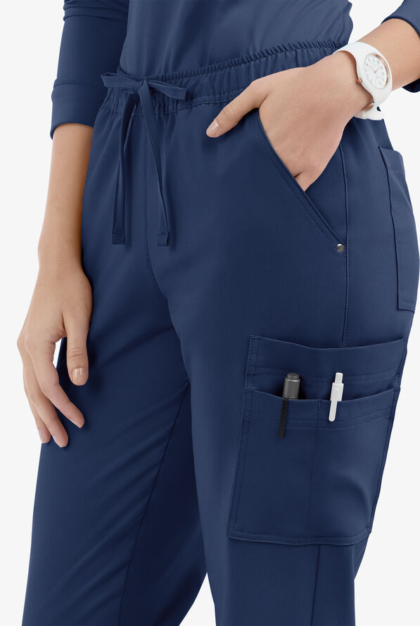 Easy STRETCH Halle Women's 11-Pocket Ruched Leg Jogger Scrub Pants - Navy - 3