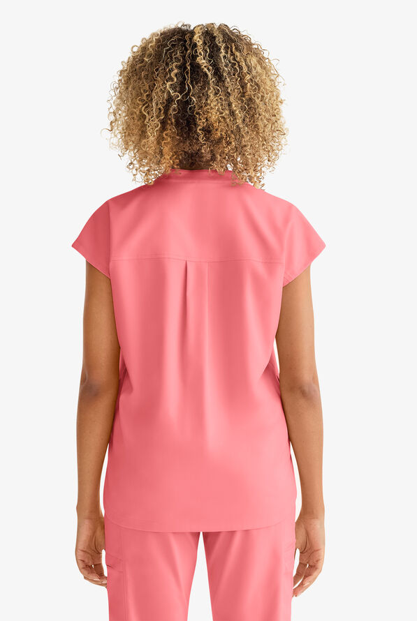 Healing Hands Purple Label Journey Women's 2-Pocket STRETCH Dolman Sleeve Mandarin Collar Scrub Top - Blushing Peach - 5