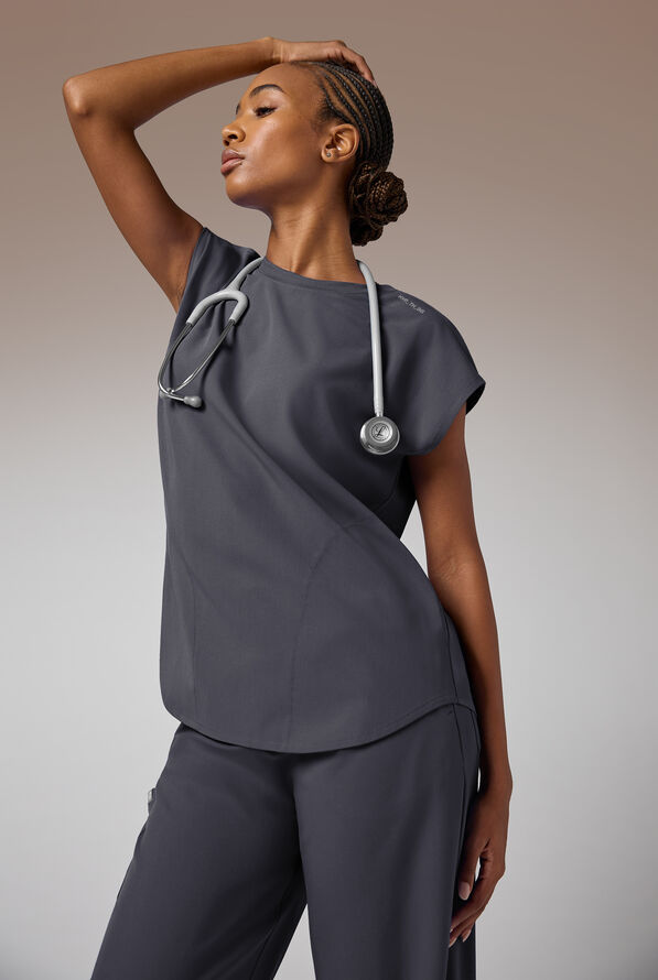 Blusa m&eacute;dica Hypothesis DM Crew de corte holgado con mangas dolm&aacute;n y 2 bolsillos para mujer - Pewter - 7