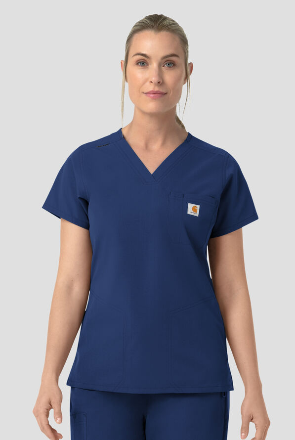 Blusa m&eacute;dica Carhartt FLD & RSCU Rugged Flex STRETCH con cuello en V y 4 bolsillos para mujer - Navy - 2