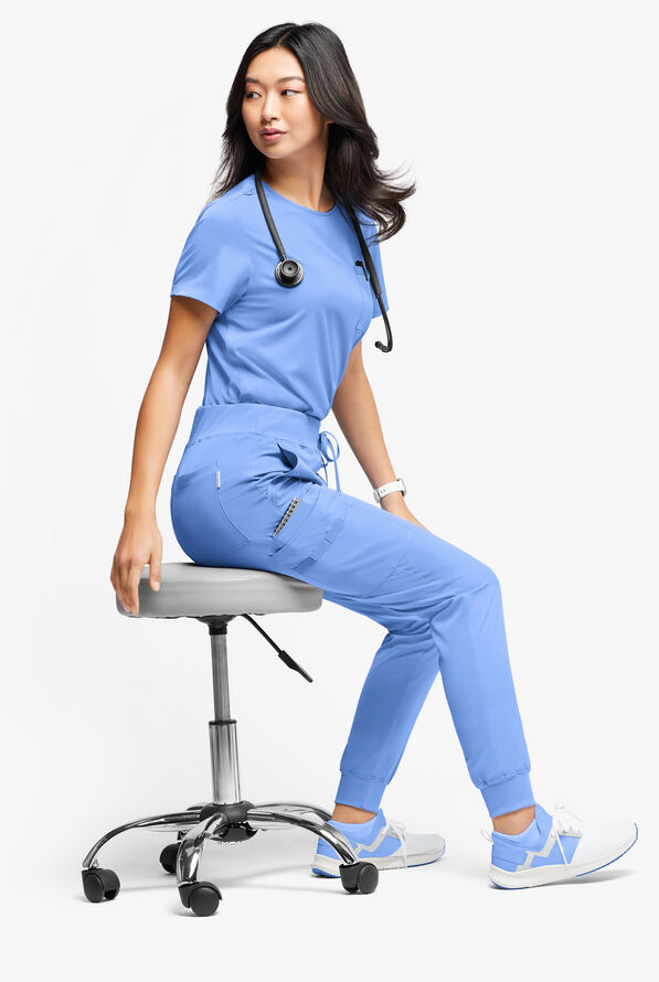 Pantalón médico WhisperLite YARA estilo cargo jogger con 10 bolsillos para mujer - Ceil Blue - 4