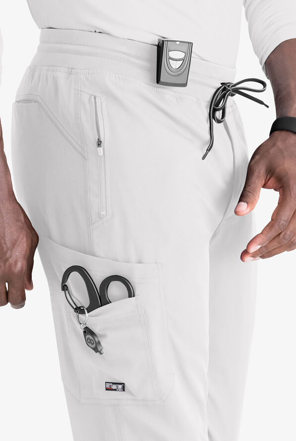 Grey's Anatomy by Barco Spandex STRETCH Murphy Men's 5-Pocket Cargo Jogger Scrub Pants - White - 5