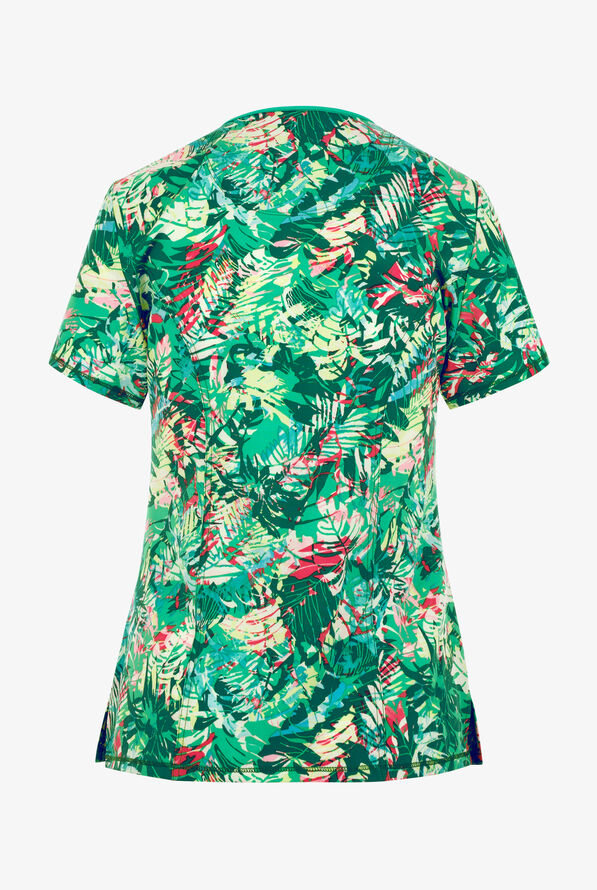 Infinity TropIc Texture  Women's 3-Pocket STRETCH V-Neck Print Scrub Top - null - 2
