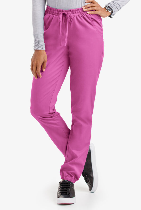 Butter-Soft STRETCH Women's 5-Pocket Jogger Scrub Pants - Petite - Rosebud - 1