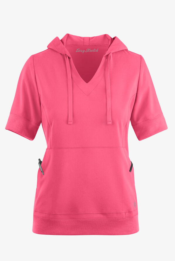 Easy STRETCH True Women's 3-Pocket Short Sleeve Pull-Over Scrub Hoodie - Strawberry Fizz - 2
