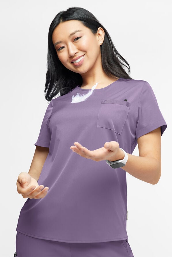 WhisperLite Lyra Women's 2-Pocket Stretch Crew-Neck Scrub Top - PURPLE DUSK - 1