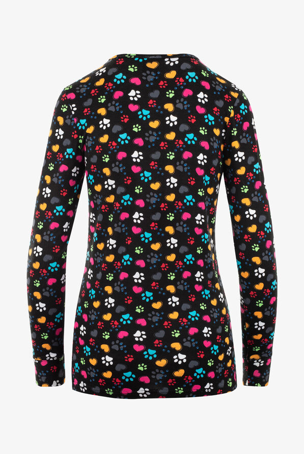 Zoe & Chloe Stay Pawsitive Hearts and Paws Women's STRETCH Long Sleeve Underscrub - null - 2