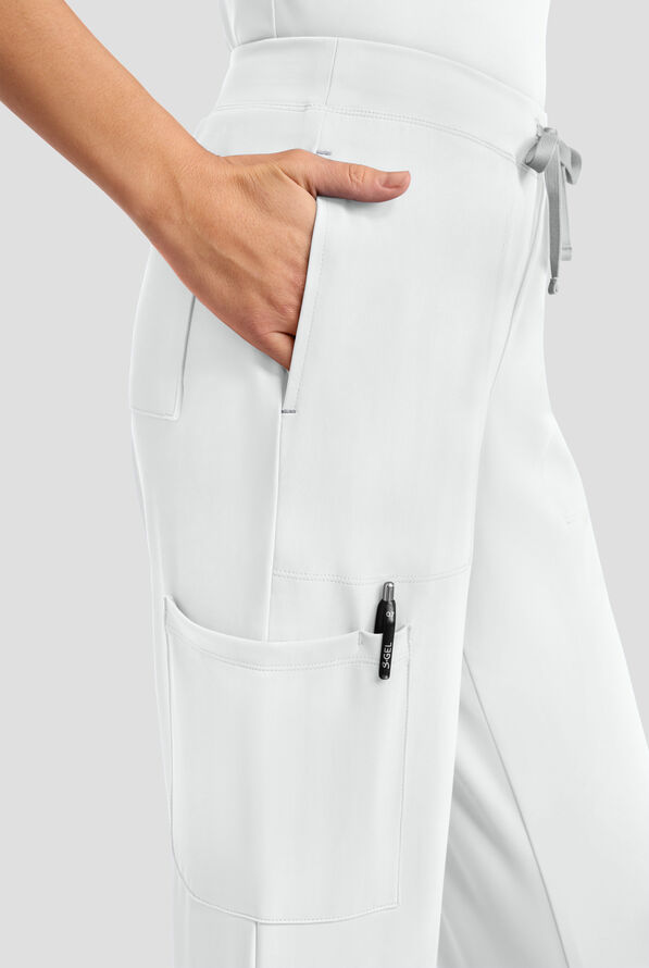 Cherokee Achieve Women's 5-Pocket STRETCH Elastic Waist Drawstring Cargo Scrub Pants - White - 2