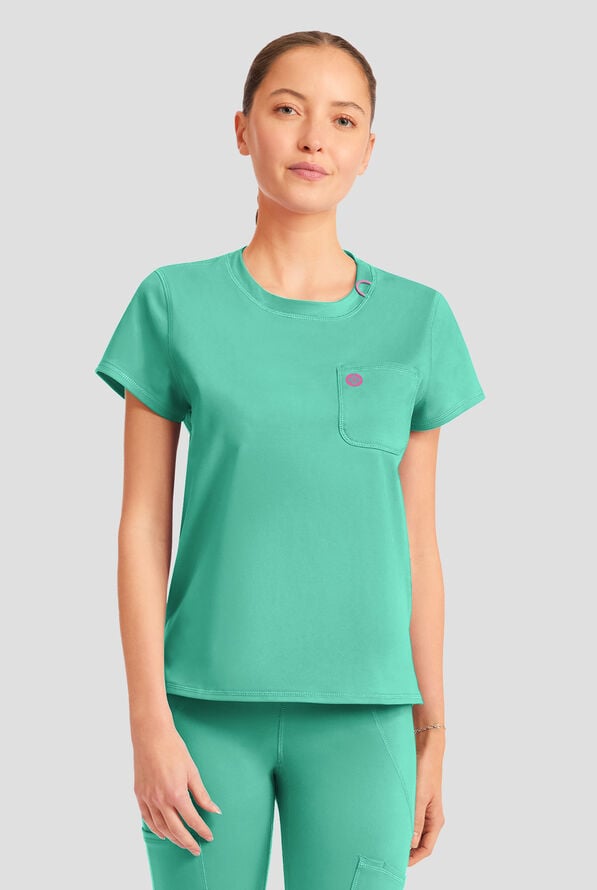 Med Couture Amp Knit Women's 2-Pocket STRETCH Crew Neck Scrub Top - Mint Condition - 2