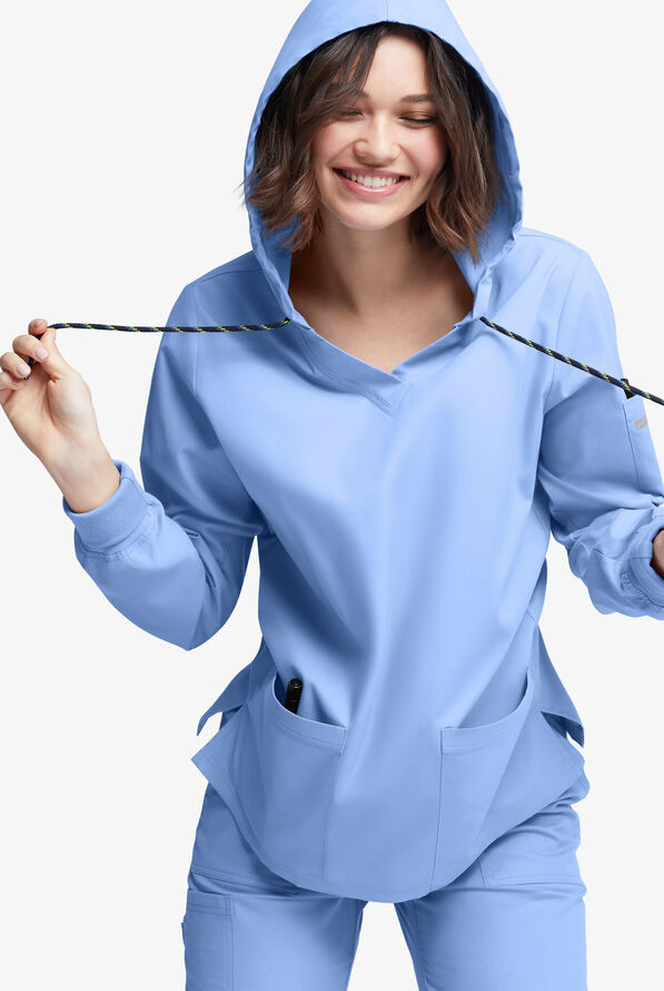 Strictly Scrubs Women's 5-Pocket Long Sleeve Pullover Hoodie - Ceil Blue - 3