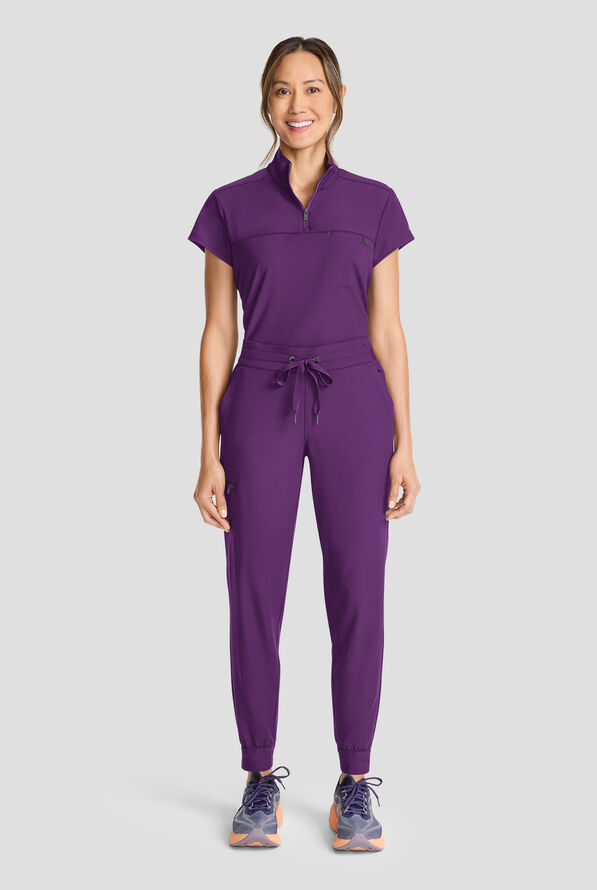 Healing Hands Quest Women's 5-Pocket STRETCH Drawstring Jogger Scrub Pant - Eggplant - 5