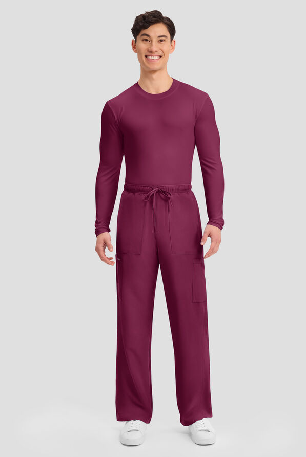 Cherokee Workwear Originals Ultra Men's 6-Pocket Straight Leg Drawstring Cargo Scrub Pants - Wine - 4