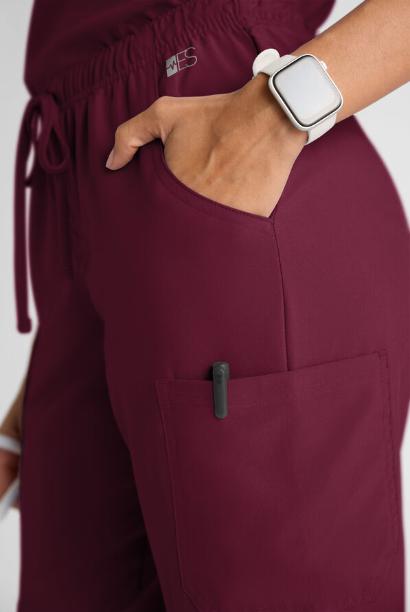 Easy STRETCH Eden Women's 4-Pocket Drawstring Scrub Pants - Wine - 3