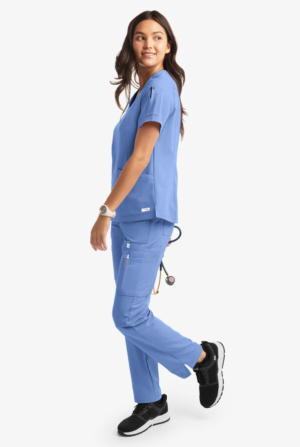 Butter-Soft Women's 6-Pocket V-Neck Scrub Top **Slightly IRREGULAR** - Ceil Blue - 5