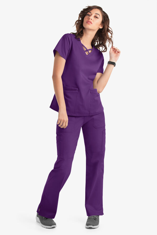 Blusa m&eacute;dica UA Butter-Soft STRETCH con lazos entrecruzados y 4 bolsillos para mujer - Eggplant - 6