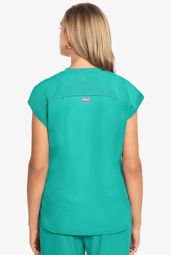 Med Couture Amp Women's 2-Pocket STRETCH Tuck in Dolman Crew Neck Scrub Top - Teal Tonic - 4